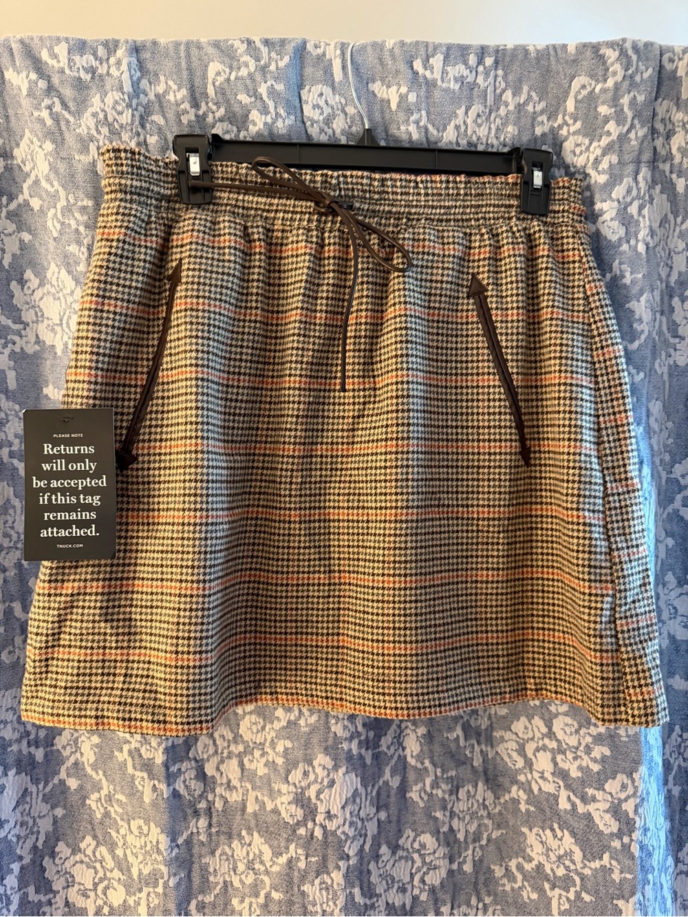Tuckernuck Pomander Place Houndstooth Drawstring Mini Skirt - Brown/Black NWT